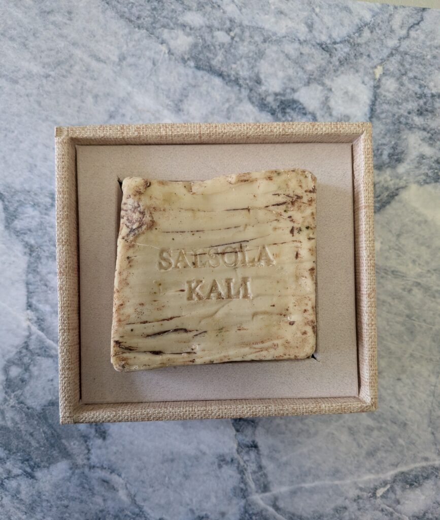 Sculptural light Birch bark mineral soap for a nature-inspired bathroom.