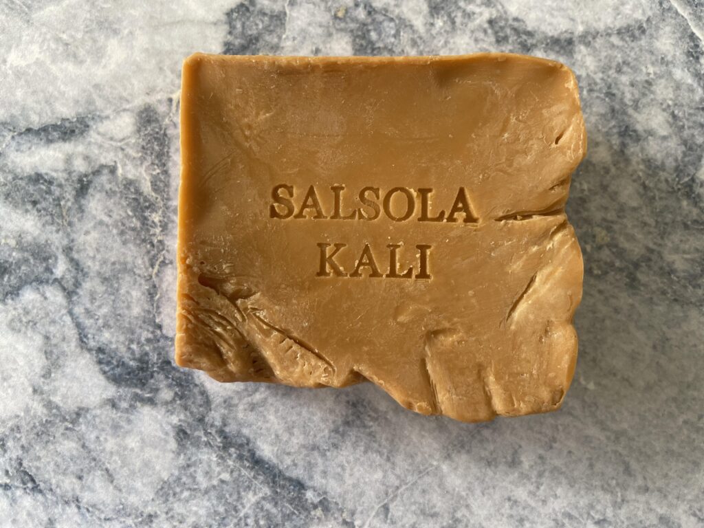 Warm clay Terracotta soap scented with blood orange, bay leaf, and cedar atlas.