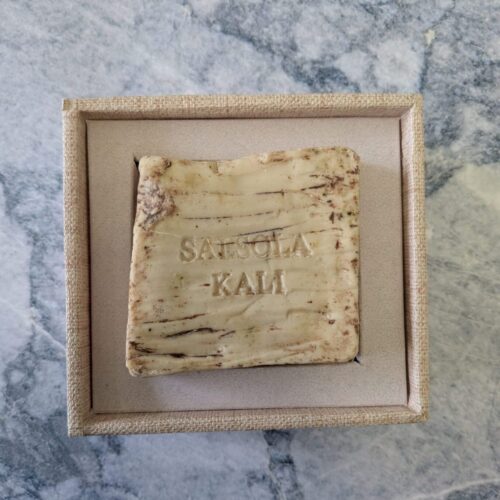 Sculptural light Birch bark mineral soap for a nature-inspired bathroom.
