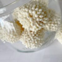 Decorative apothecary jar styling with The Coastal Core textured soap spheres.