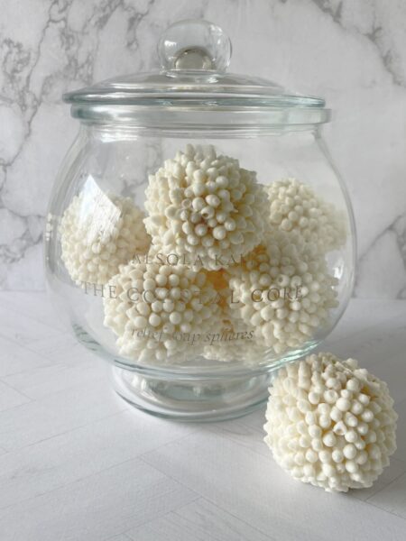 Fresh sea salt and coastal cypress scented relief soap spheres by Salsola Kali.