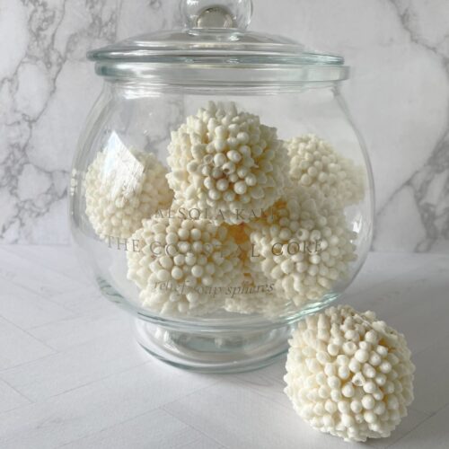 Fresh sea salt and coastal cypress scented relief soap spheres by Salsola Kali.