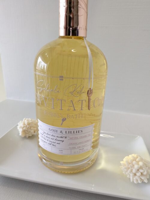 Unique ticket and key on the 62 oz Salsola Kali Invitation luxury bubble bath.