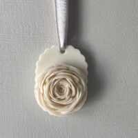Delicate sculpted Chiffon Ranunculus soap, a refined and relaxing bathroom accent.