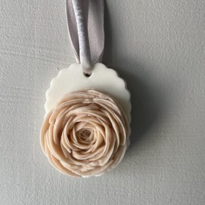 Hanging Honey Peach Ranunculus soap, a unique and beautiful gift.