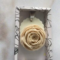Layered petal Honey Peach Ranunculus soap, a one-of-a-kind bathroom sculpture.