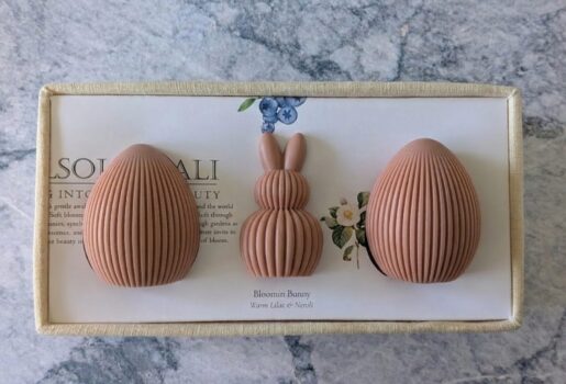 Fresh blooming lilac and neroli soaps, a stately spring-themed bathroom accent.