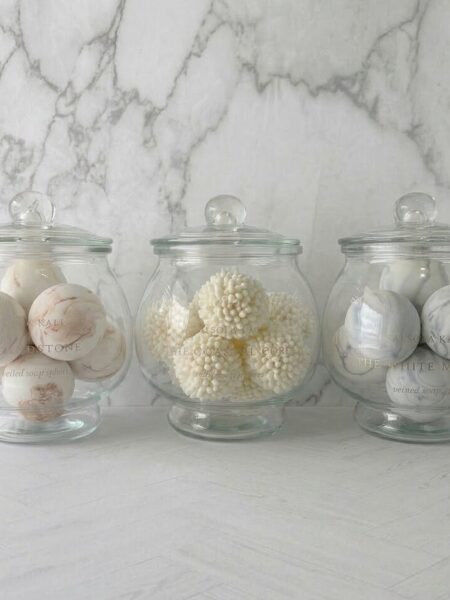 Salsola Kali soap decor spheres in an apothecary jar, an exquisite birthday gift.