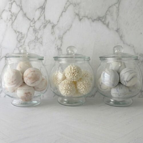 Salsola Kali soap decor spheres in an apothecary jar, an exquisite birthday gift.