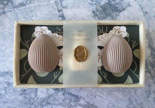 Exquisite lemon zest and calming lavender soap trio in a linen-lined presentation.