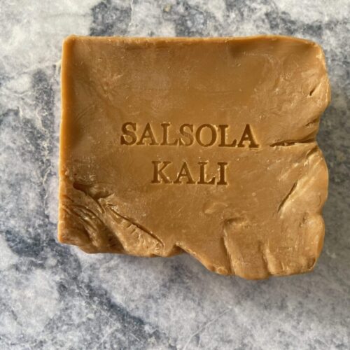 Warm clay Terracotta soap scented with blood orange, bay leaf, and cedar atlas.