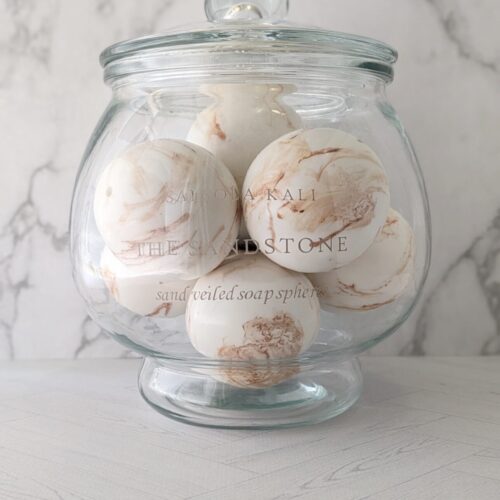 Salsola Kali The Sandstone sand veiled soap spheres in an apothecary jar.